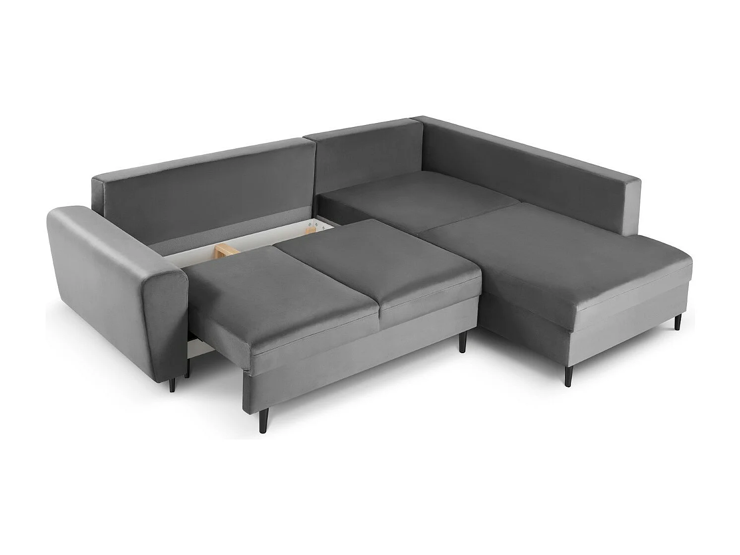 Cosmopolitan Design - Sofá cama esquinero derecho con baúl de almacenaje "Kyoto" 5 plazas de terciopelo gris claro - 243x194x88cm