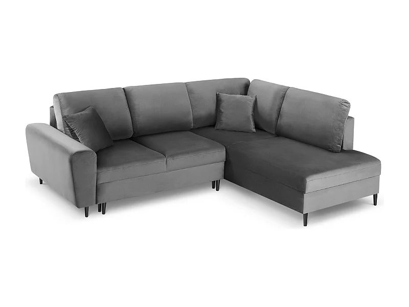 Cosmopolitan Design - Canapé d'angle droit convertible avec coffre de rangement "Kyoto" 5 places en velours gris clair - 243x194x88cm