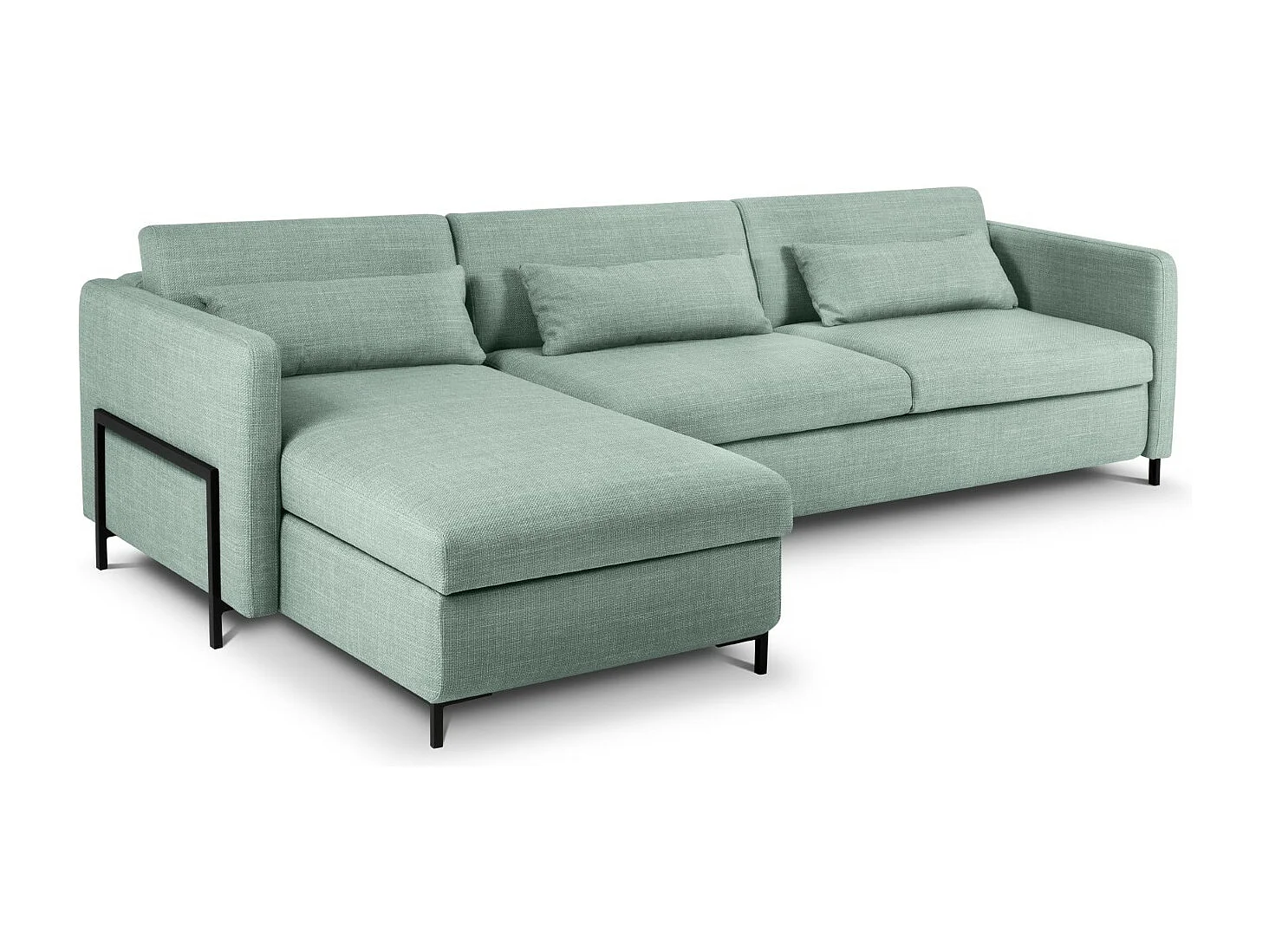 CXL by Christian Lacroix - Sofá cama esquinero izquierdo con baúl de almacenaje "Yanis" 5 plazas de tejido estructural menta - 280x170x80cm