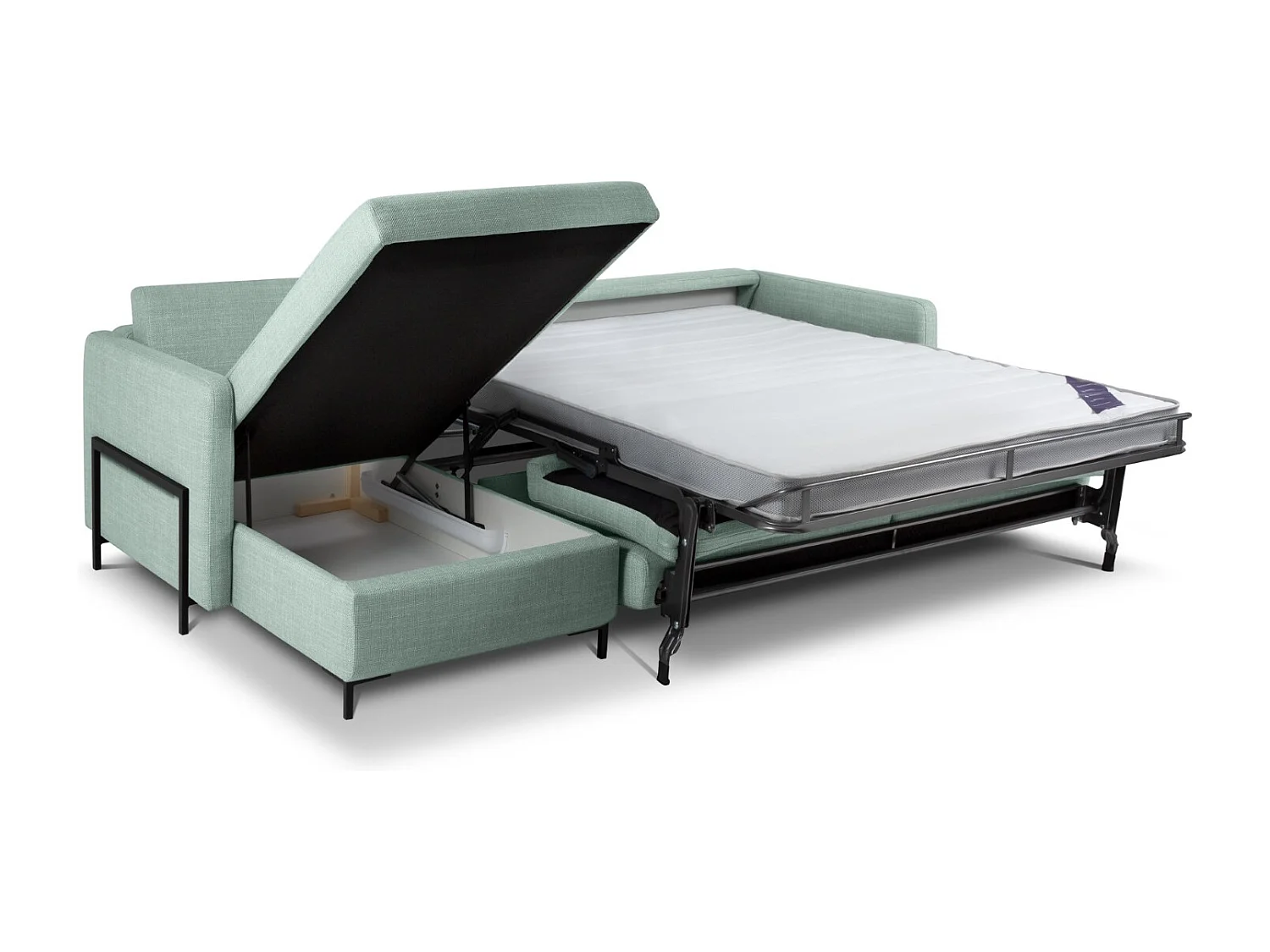 CXL by Christian Lacroix - Sofá cama esquinero izquierdo con baúl de almacenaje "Yanis" 5 plazas de tejido estructural menta - 280x170x80cm