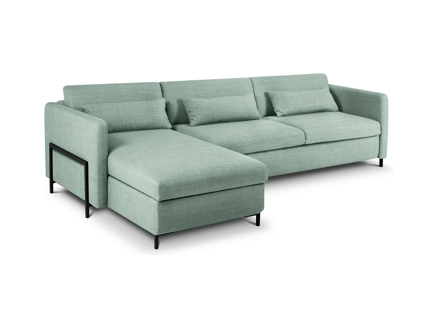 CXL by Christian Lacroix - Canapé d'angle gauche convertible avec coffre de rangement "Yanis" 5 places en tissu structurel menthe - 280x170x80cm