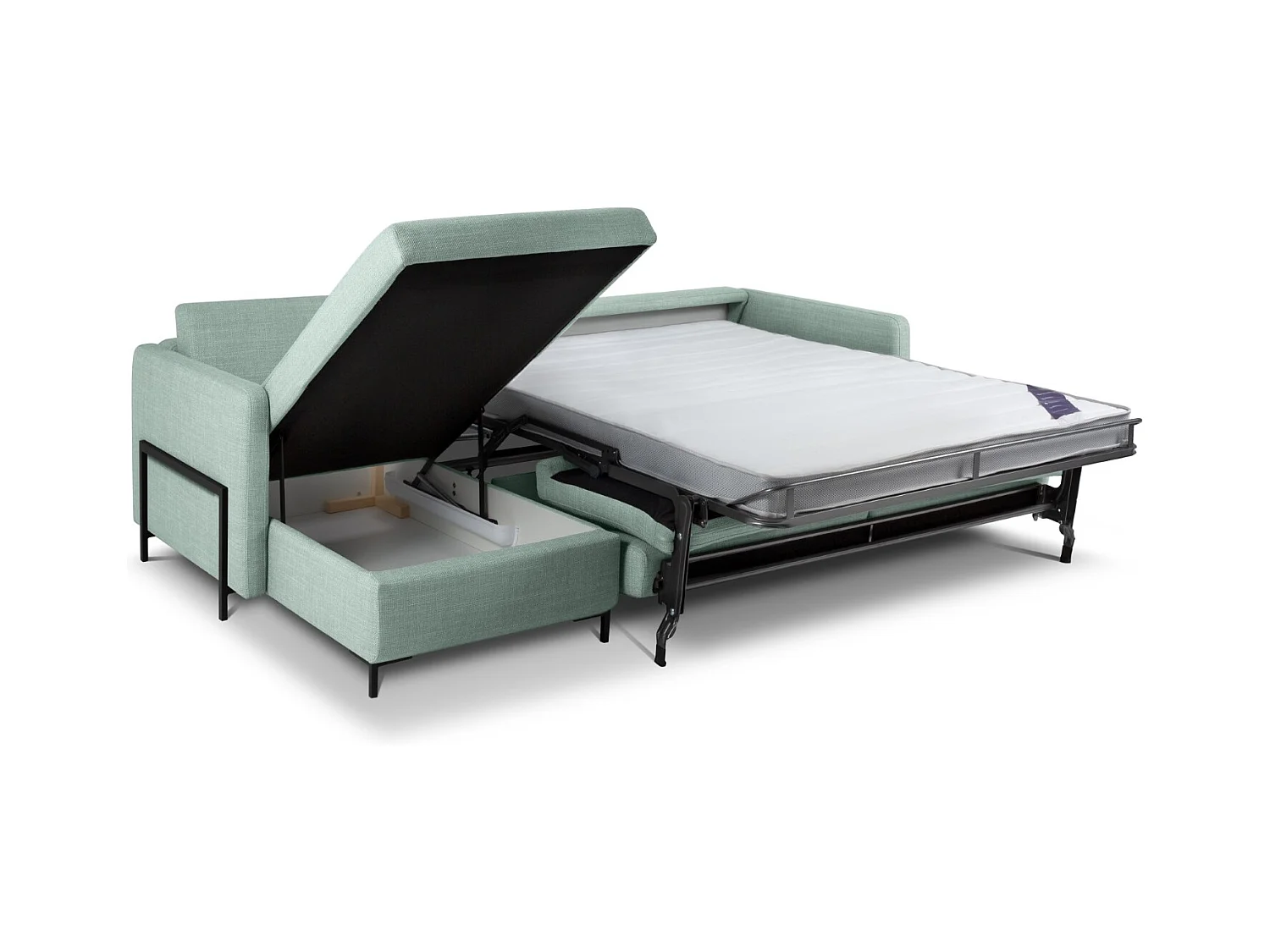 CXL by Christian Lacroix - Canapé d'angle gauche convertible avec coffre de rangement "Yanis" 5 places en tissu structurel menthe - 280x170x80cm