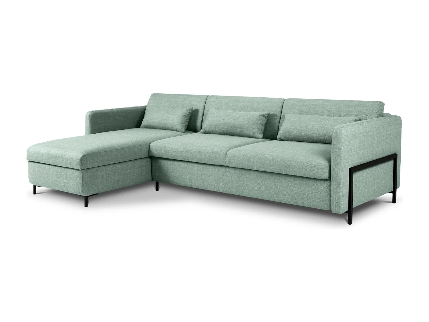 CXL by Christian Lacroix - Canapé d'angle gauche convertible avec coffre de rangement "Yanis" 5 places en tissu structurel menthe - 280x170x80cm