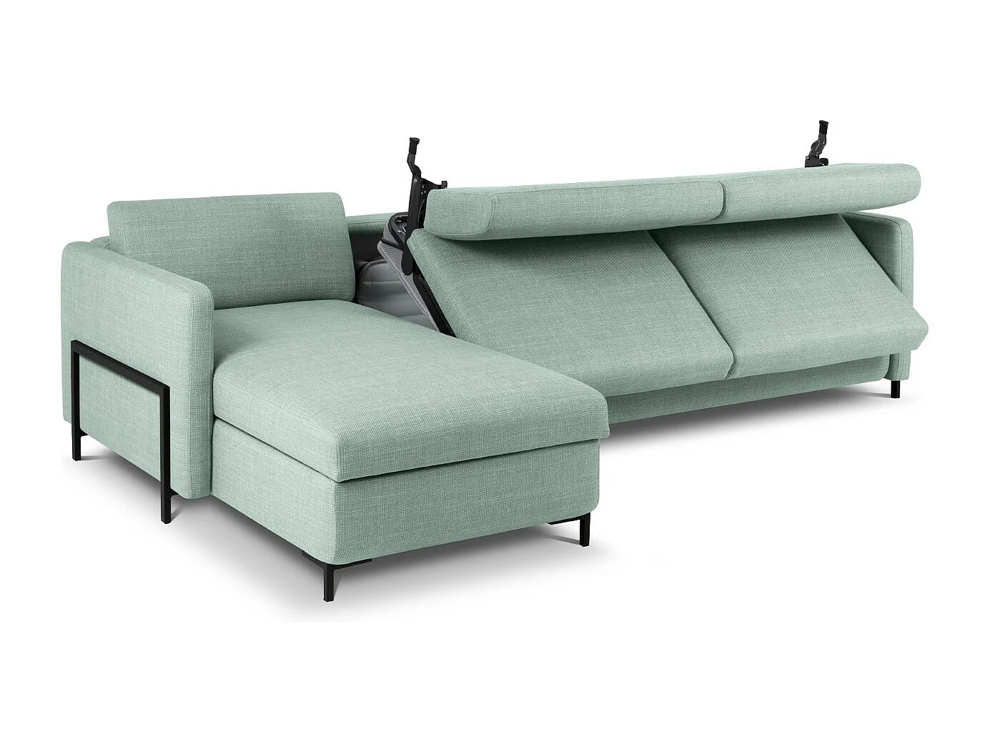 CXL by Christian Lacroix - Canapé d'angle gauche convertible avec coffre de rangement "Yanis" 5 places en tissu structurel menthe - 280x170x80cm