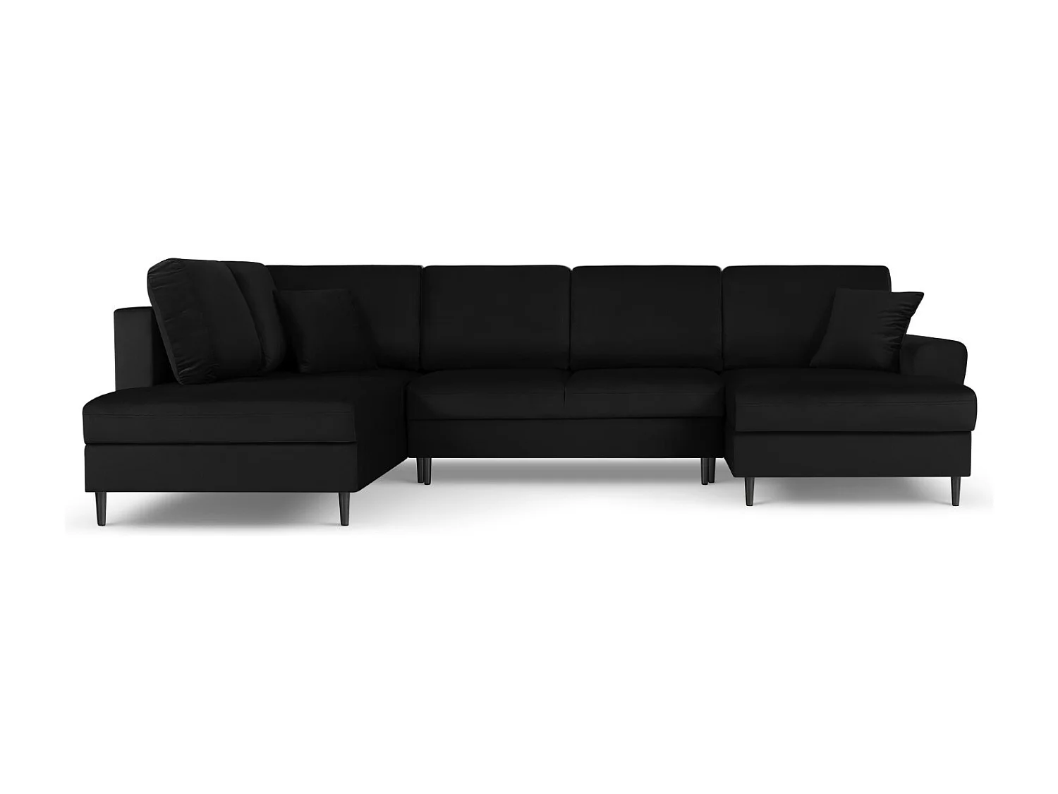Cosmopolitan Design - Sofa panoramiczna lewa rozkładana ze schowkiem, "Kyoto" 7 miejsc welur, czarny - 313x194x88cm