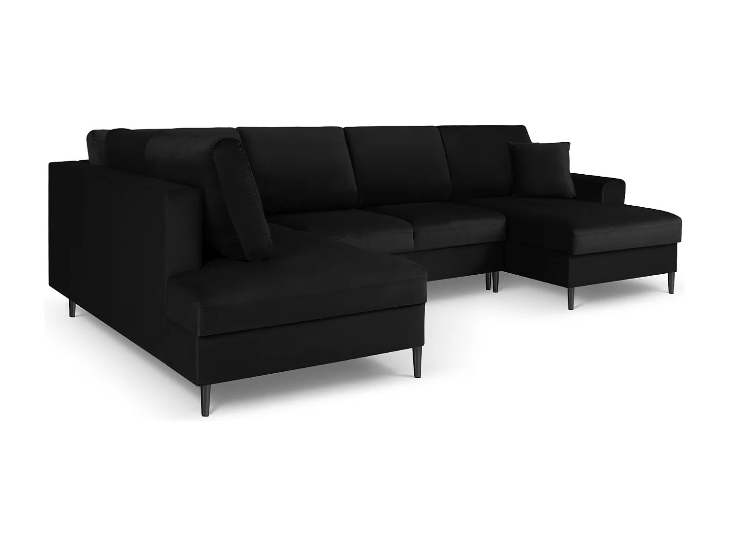 Cosmopolitan Design - Sofa panoramiczna lewa rozkładana ze schowkiem, "Kyoto" 7 miejsc welur, czarny - 313x194x88cm