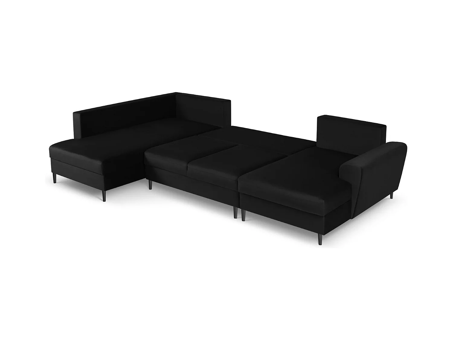 Cosmopolitan Design - Canapé gauche panoramique convertible avec coffre de rangement "Kyoto" 7 places en velours noir - 313x194x88cm