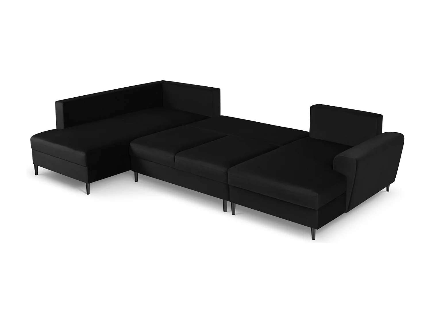 Cosmopolitan Design - Canapé gauche panoramique convertible avec coffre de rangement "Kyoto" 7 places en velours noir - 313x194x88cm