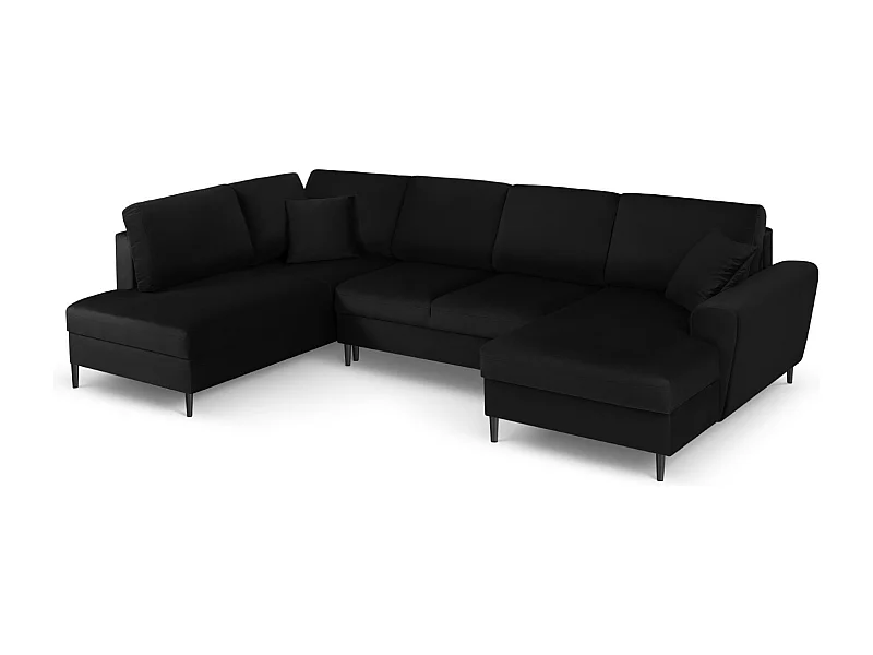 Cosmopolitan Design - Sofá panorâmico convertível esquerdo com caixa de arrumação "Kyoto" 7 lugares em veludo preto - 313x194x88cm