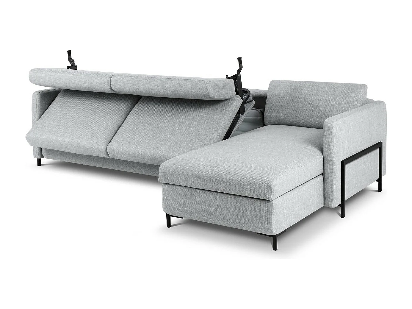 CXL by Christian Lacroix - 5-Sitzer ausklappbares Ecksofa rechts mit Container "Yanis" Sitzer aus strukturiertem Stoff hellgrau - 280x170x80cm