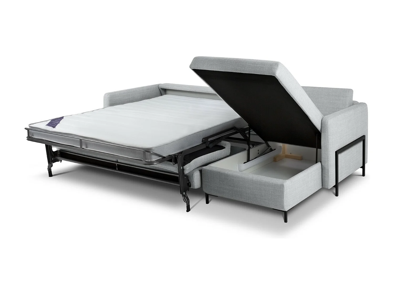 CXL by Christian Lacroix - Canapé d'angle droit convertible avec coffre de rangement "Yanis" 5 places en tissu structurel gris clair - 280x170x80cm