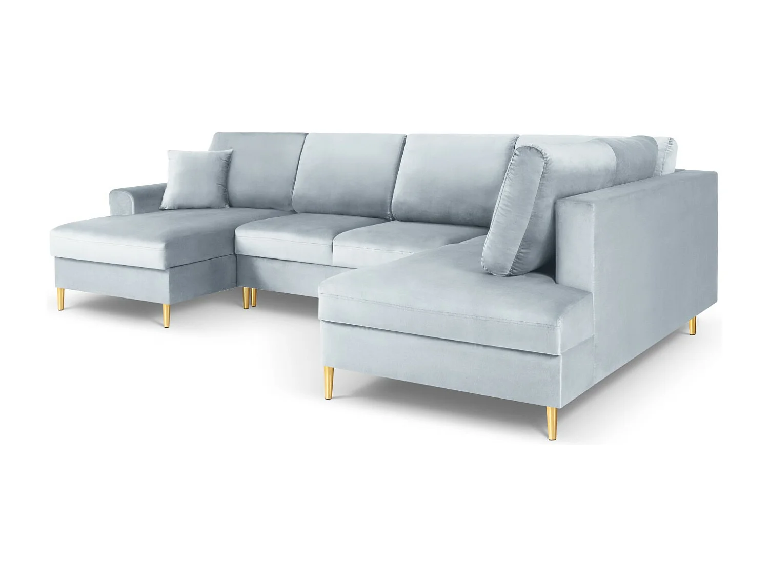 Cosmopolitan Design - Canapé droit panoramique convertible avec coffre de rangement "Kyoto" 7 places en velours bleu clair - 313x194x88cm