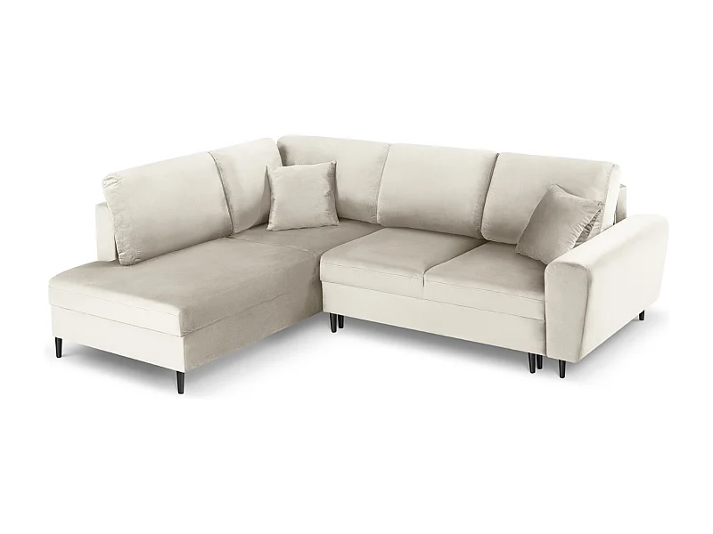 Cosmopolitan Design - 5-Sitzer ausklappbares Ecksofa links mit Container "Kyoto" aus Samt leichtes beige - 243x194x88cm