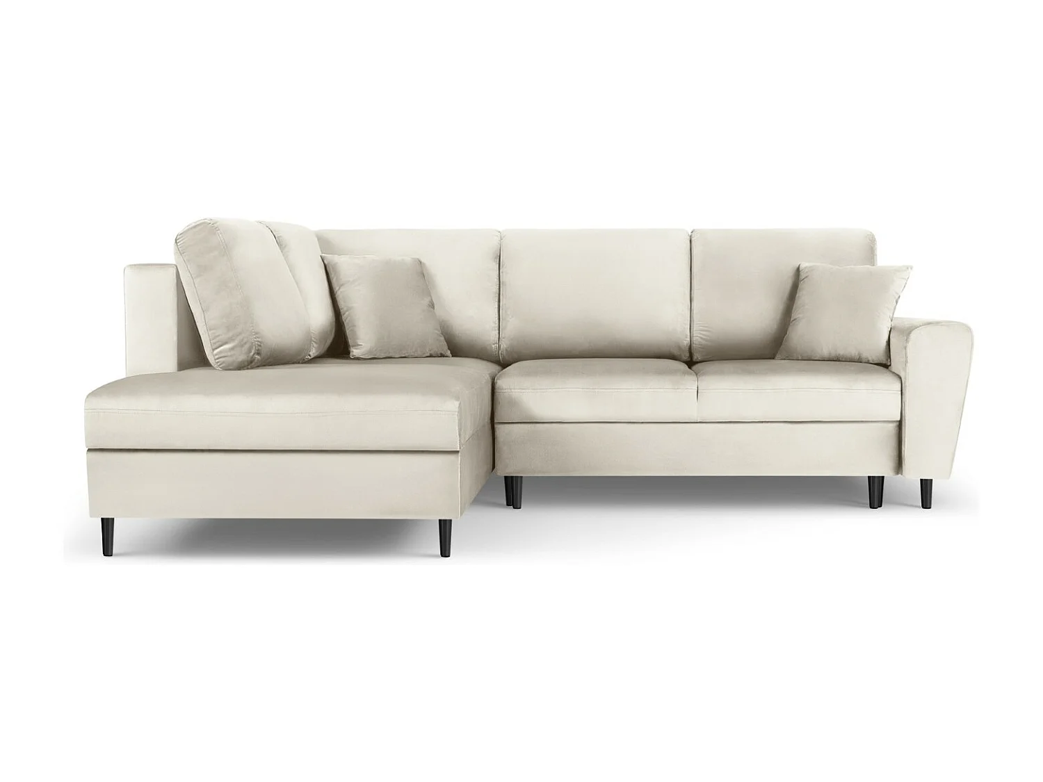 Cosmopolitan Design - Sofá cama esquinero izquierdo con baúl de almacenaje "Kyoto" 5 plazas de terciopelo beige claro - 243x194x88cm