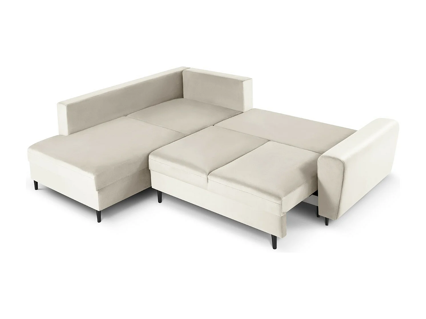 Cosmopolitan Design - Sofá cama esquinero izquierdo con baúl de almacenaje "Kyoto" 5 plazas de terciopelo beige claro - 243x194x88cm