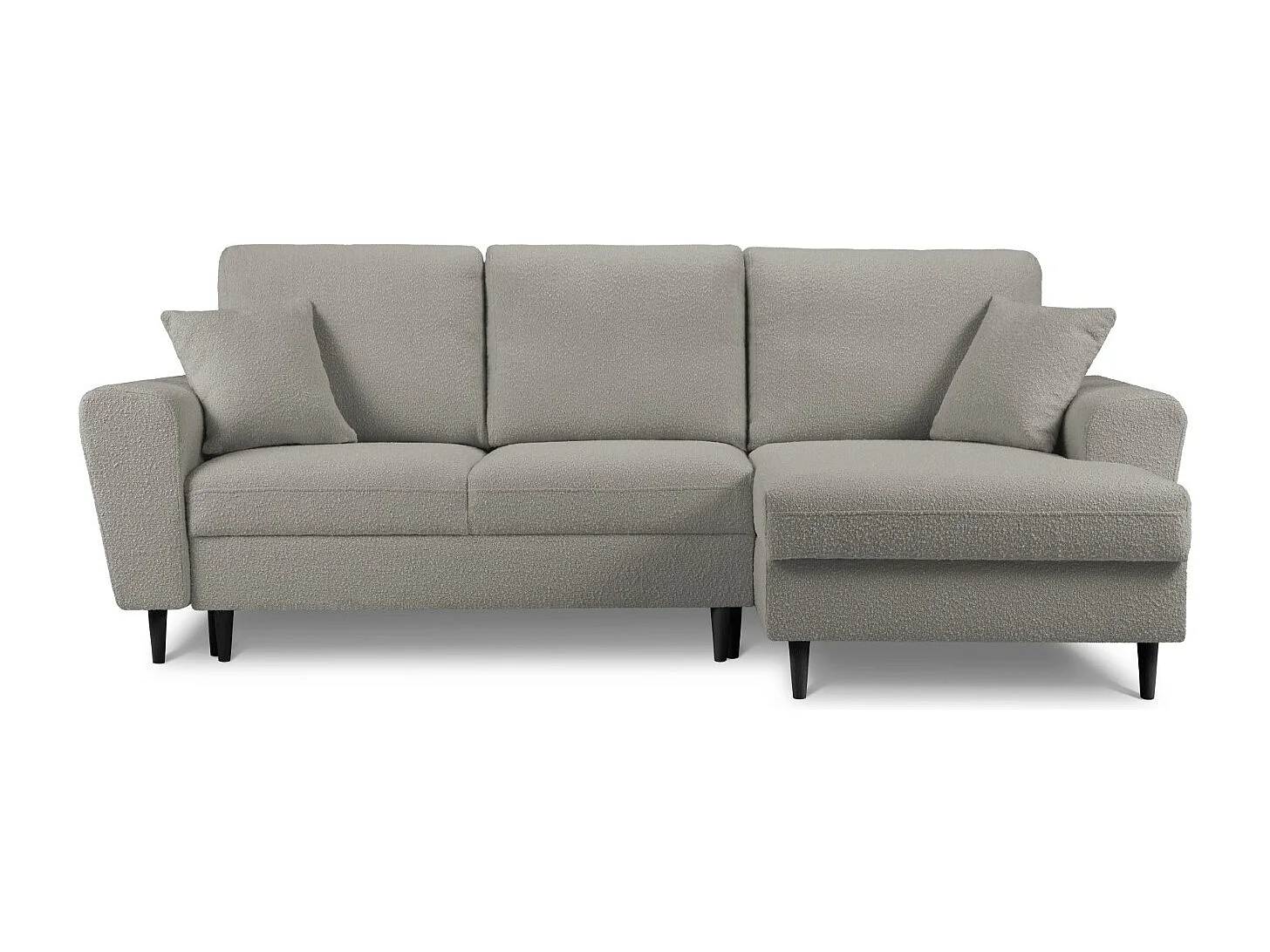 Cosmopolitan Design - Sofá cama esquinero derecho con baúl de almacenaje "Kyoto" 4 plazas de tejido bouclé gris - 241x145x88cm