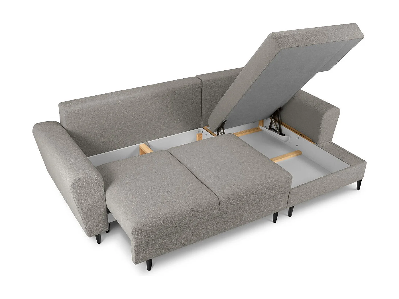 Cosmopolitan Design - Canapé d'angle droit convertible avec coffre de rangement "Kyoto" 4 places en bouclé gris - 241x145x88cm