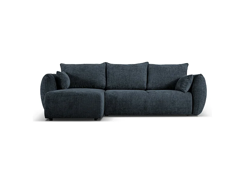 Cosmopolitan Design - 4-Sitzer ausklappbares Ecksofa links mit Container "Matera" aus Chenille-Stoff königsblau - 253x173x86cm
