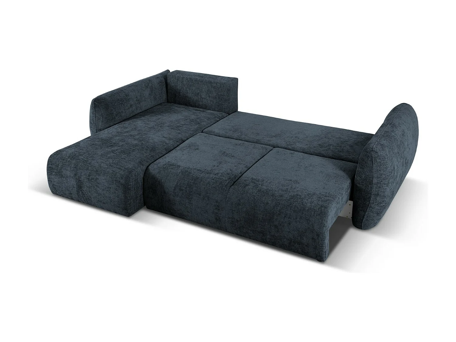 Cosmopolitan Design - 4-Sitzer ausklappbares Ecksofa links mit Container "Matera" aus Chenille-Stoff königsblau - 253x173x86cm
