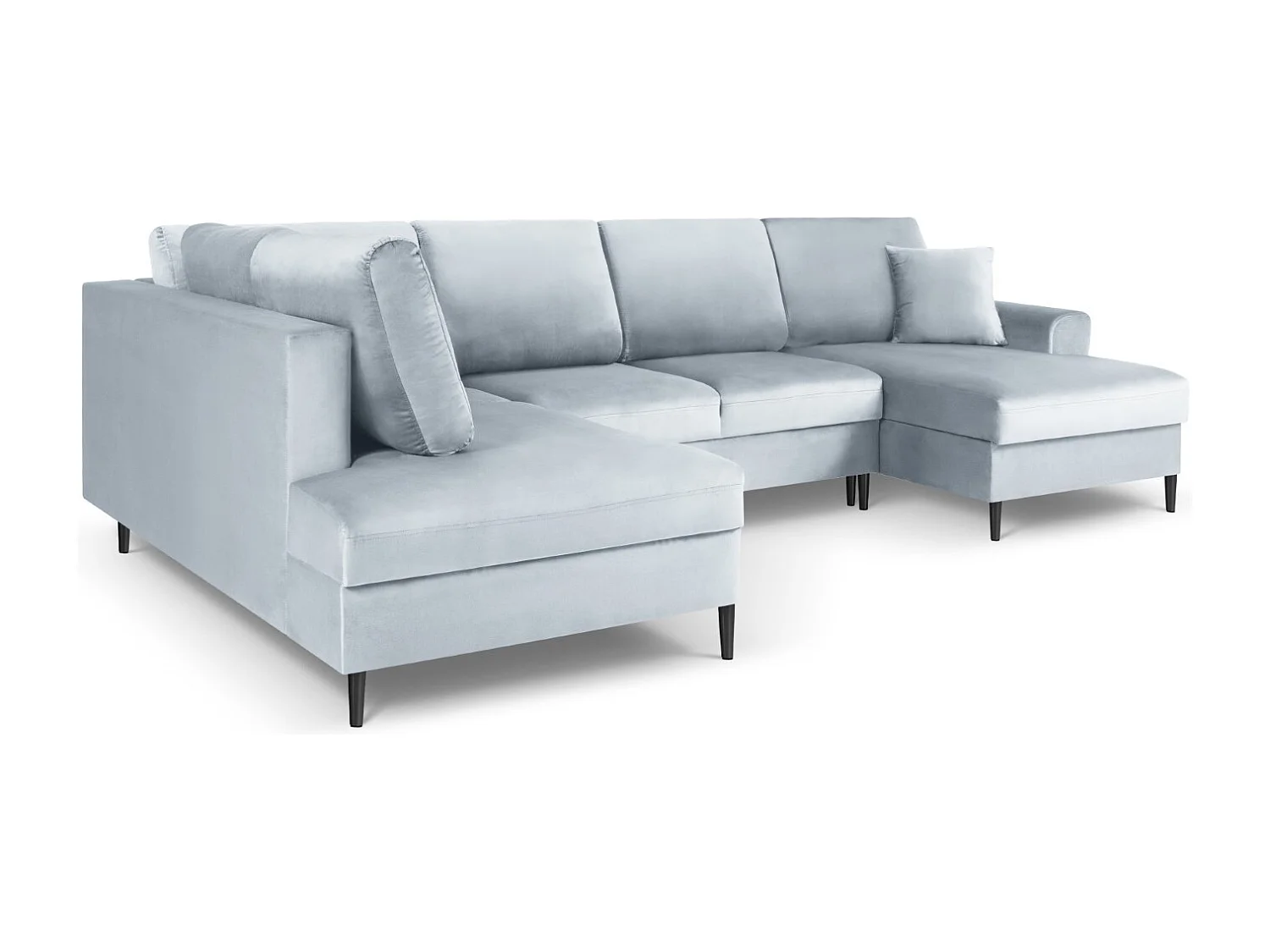 Cosmopolitan Design - Canapé gauche panoramique convertible avec coffre de rangement "Kyoto" 7 places en velours bleu clair - 313x194x88cm