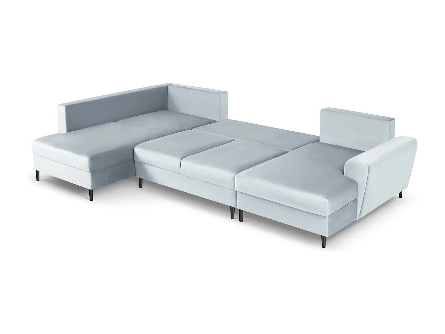 Cosmopolitan Design - Canapé gauche panoramique convertible avec coffre de rangement "Kyoto" 7 places en velours bleu clair - 313x194x88cm