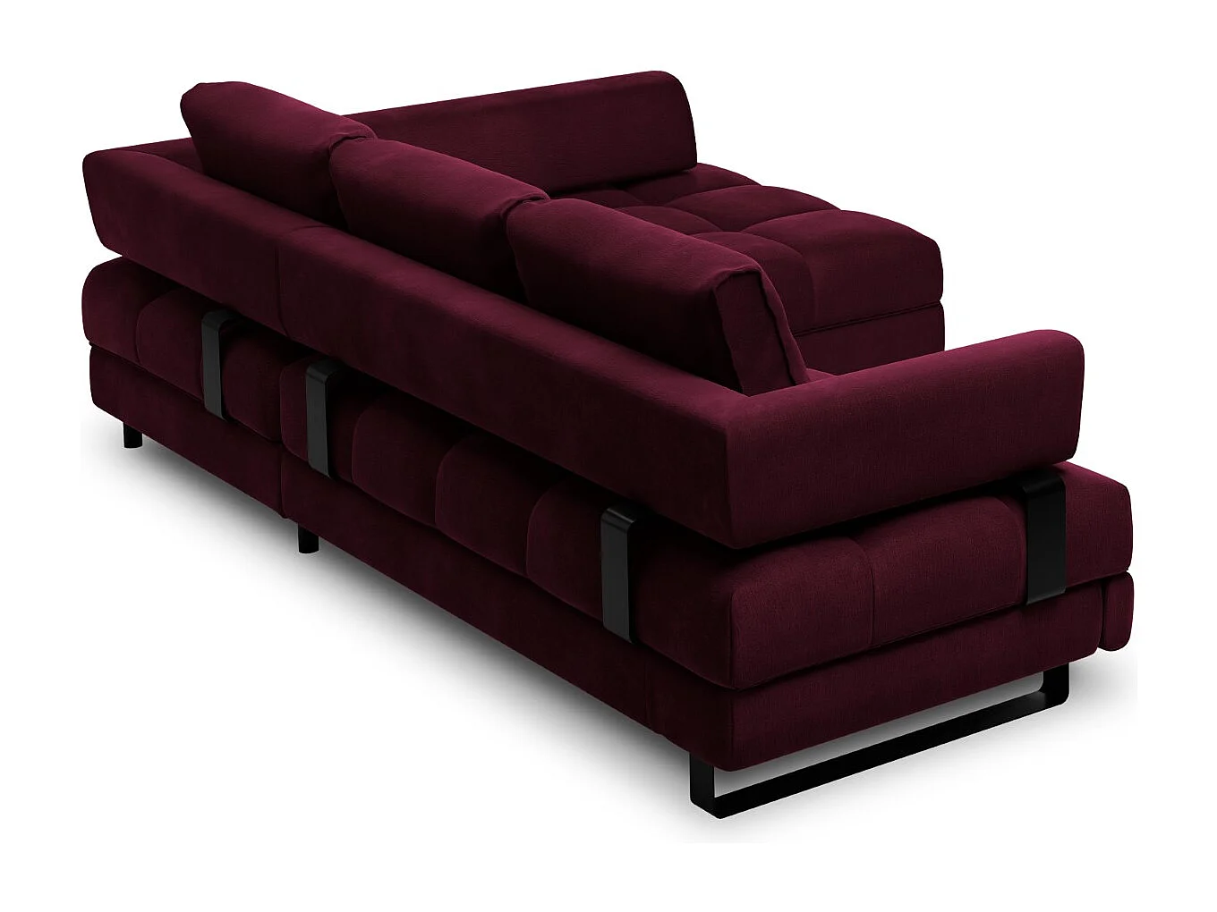 Cosmopolitan Design - 5-Sitzer ausklappbares Ecksofa rechts mit Container "Clinton" aus Samt dunkelrot - 272x173x89cm