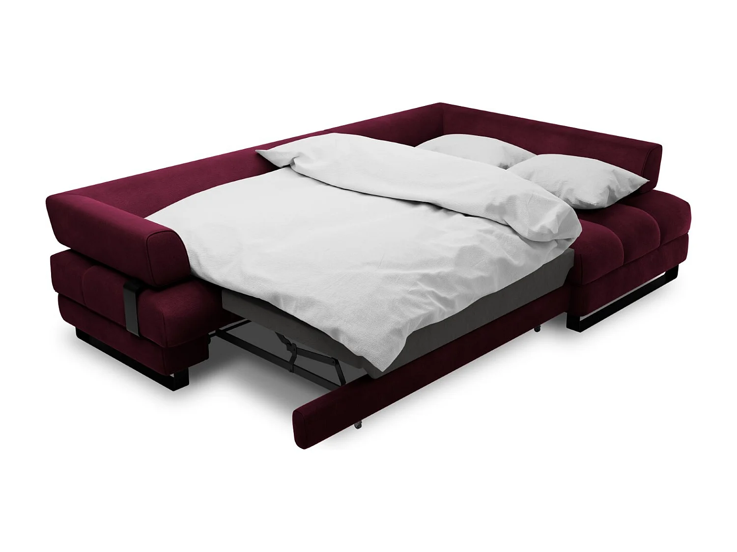 Cosmopolitan Design - 5-Sitzer ausklappbares Ecksofa rechts mit Container "Clinton" aus Samt dunkelrot - 272x173x89cm