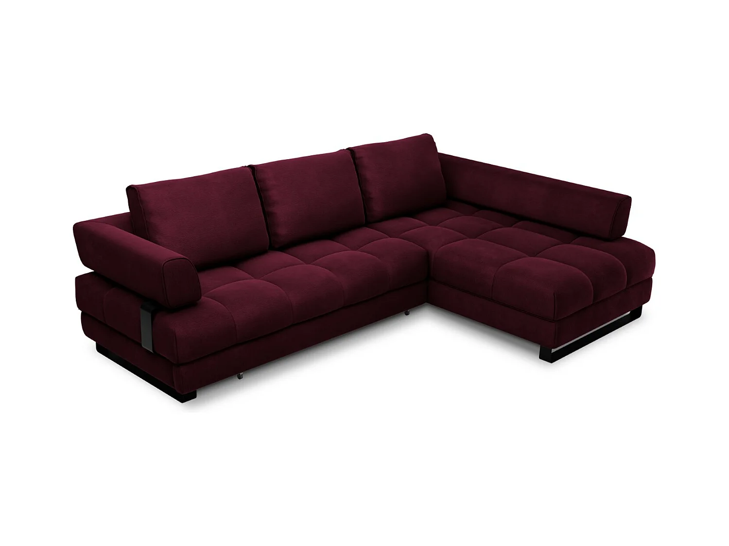 Cosmopolitan Design - Converteerbare hoekbank rechts met opbergdoos "Clinton" 5 zitplaatsen, Flueel, Donkerrood - 272x173x89cm
