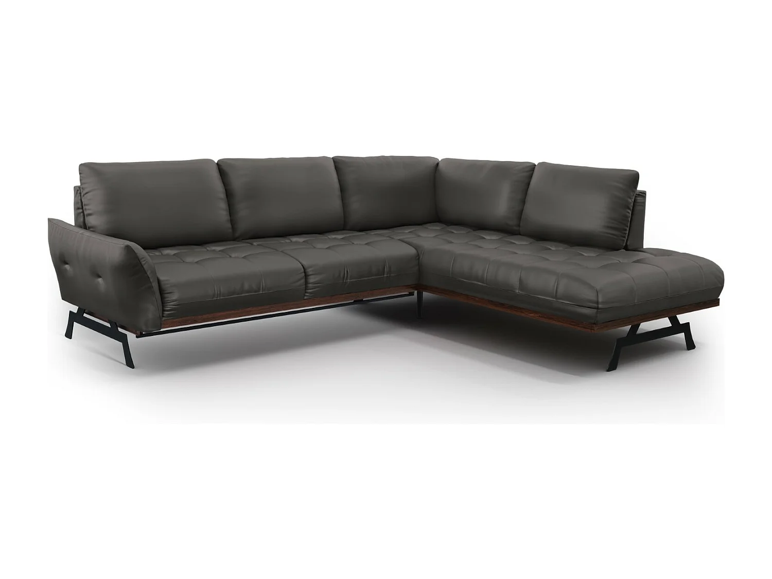 CXL by Christian Lacroix - Canapé d'angle droit convertible "Olivier" 5 places en cuir véritable gris foncé - 262x204x87cm