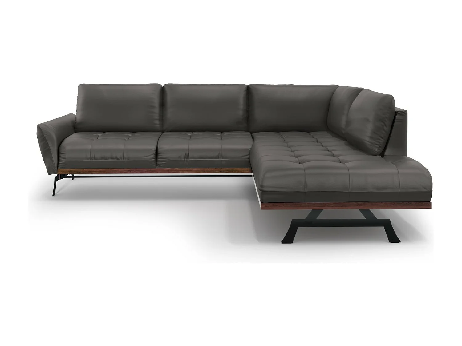 CXL by Christian Lacroix - Canapé d'angle droit convertible "Olivier" 5 places en cuir véritable gris foncé - 262x204x87cm