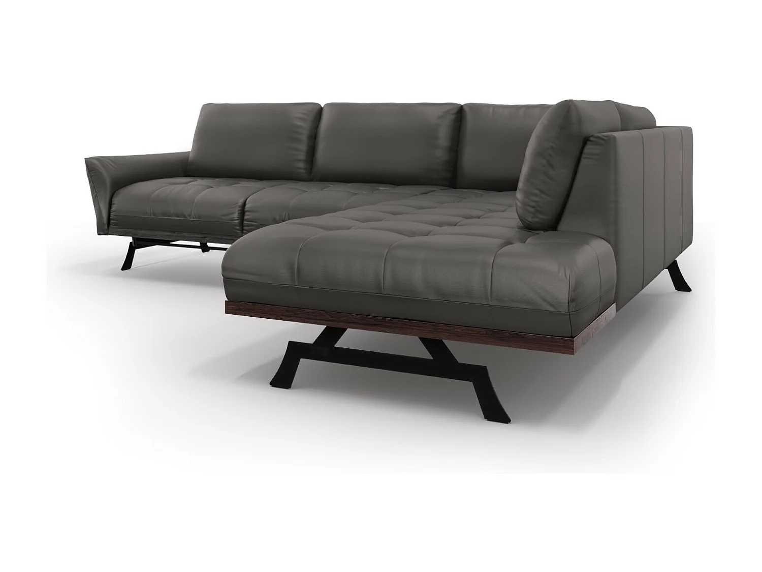 CXL by Christian Lacroix - Canapé d'angle droit convertible "Olivier" 5 places en cuir véritable gris foncé - 262x204x87cm