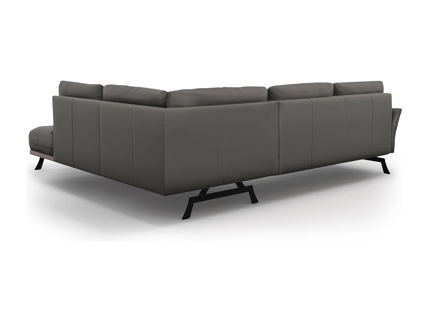 CXL by Christian Lacroix - Canapé d'angle droit convertible "Olivier" 5 places en cuir véritable gris foncé - 262x204x87cm