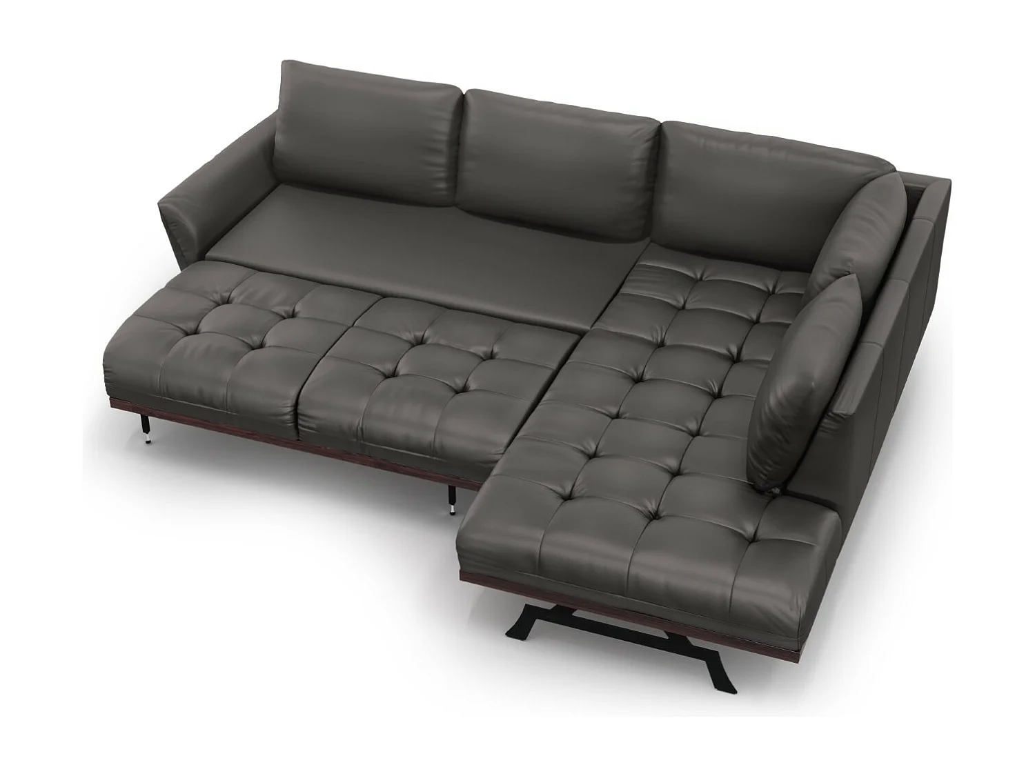 CXL by Christian Lacroix - Canapé d'angle droit convertible "Olivier" 5 places en cuir véritable gris foncé - 262x204x87cm