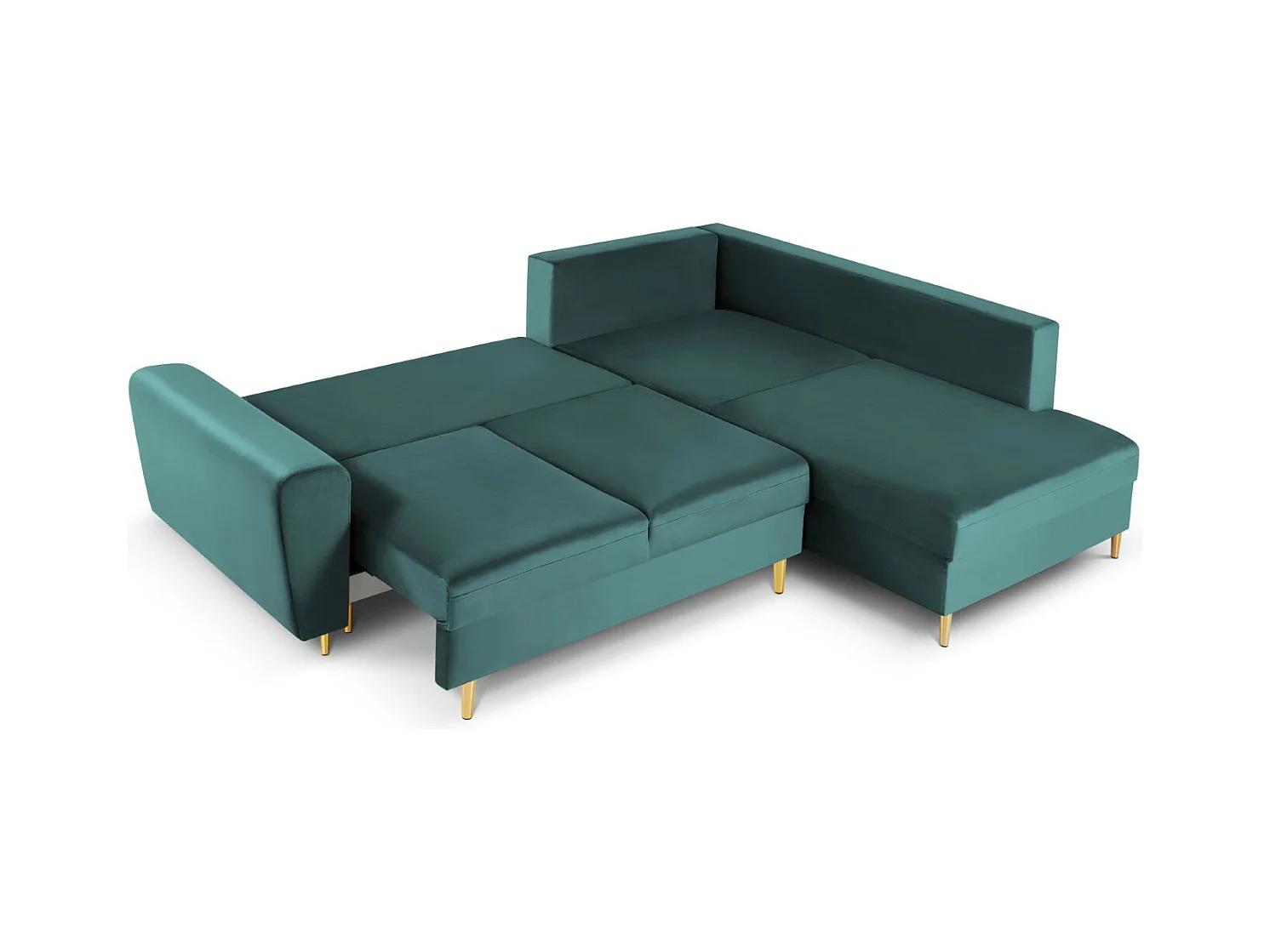 Cosmopolitan Design - 5-Sitzer ausklappbares Ecksofa rechts mit Container "Kyoto" aus Samt petrol - 243x194x88cm