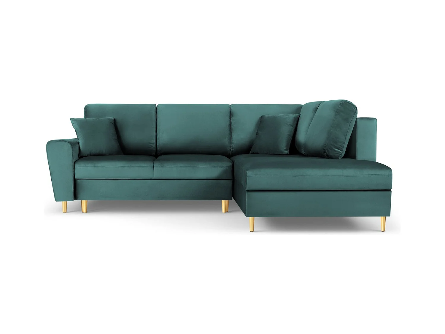 Cosmopolitan Design - Canapé d'angle droit convertible avec coffre de rangement "Kyoto" 5 places en velours pétrole - 243x194x88cm