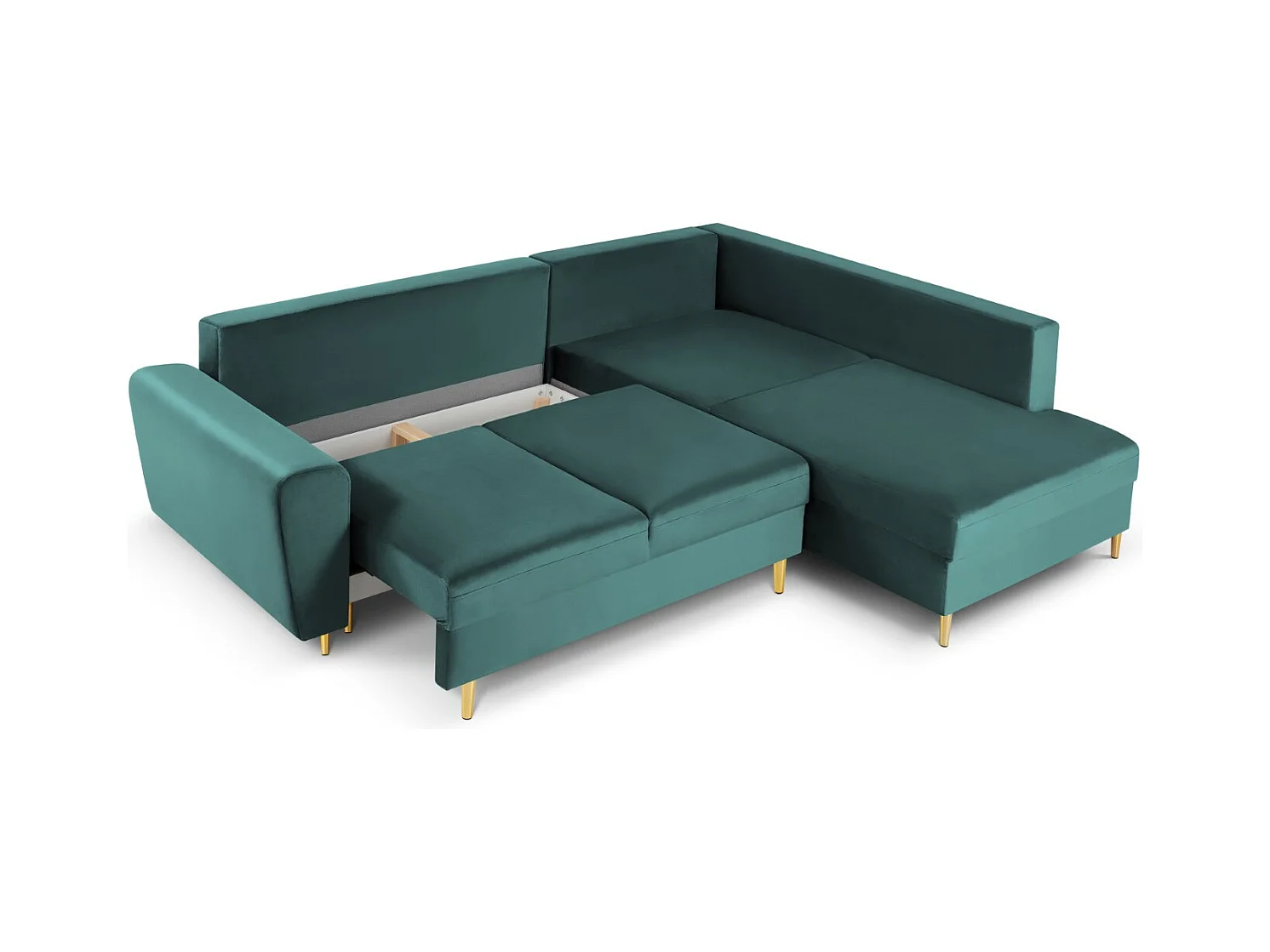 Cosmopolitan Design - Canapé d'angle droit convertible avec coffre de rangement "Kyoto" 5 places en velours pétrole - 243x194x88cm