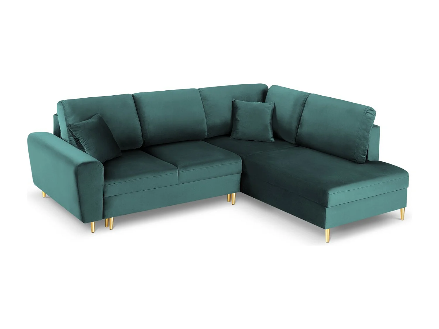 Cosmopolitan Design - Canapé d'angle droit convertible avec coffre de rangement "Kyoto" 5 places en velours pétrole - 243x194x88cm