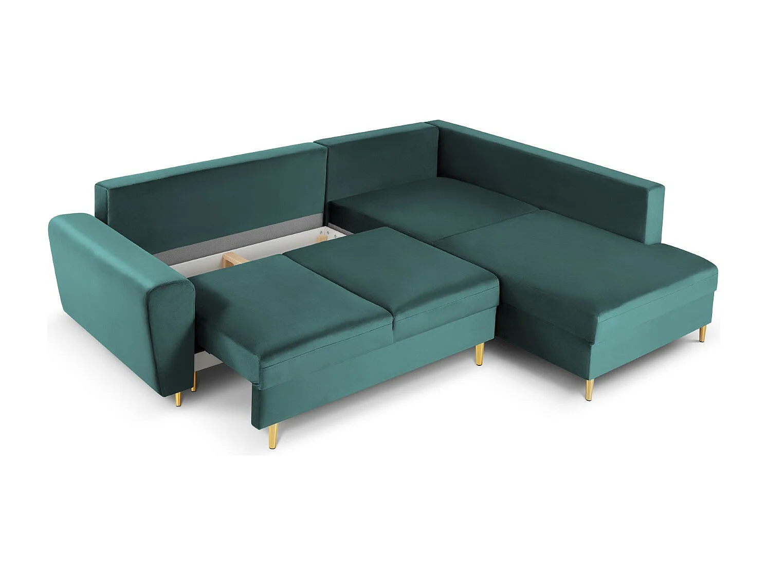 Cosmopolitan Design - Canapé d'angle droit convertible avec coffre de rangement "Kyoto" 5 places en velours pétrole - 243x194x88cm