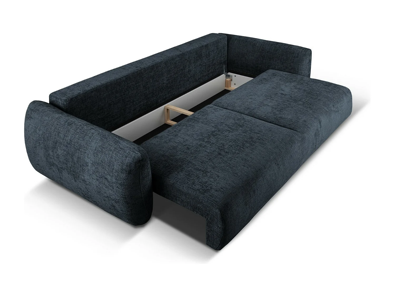 Cosmopolitan Design - Sofá cama con baúl de almacenaje "Matera" 3 plazas de tejido chenilla azul regio - 240x108x86cm