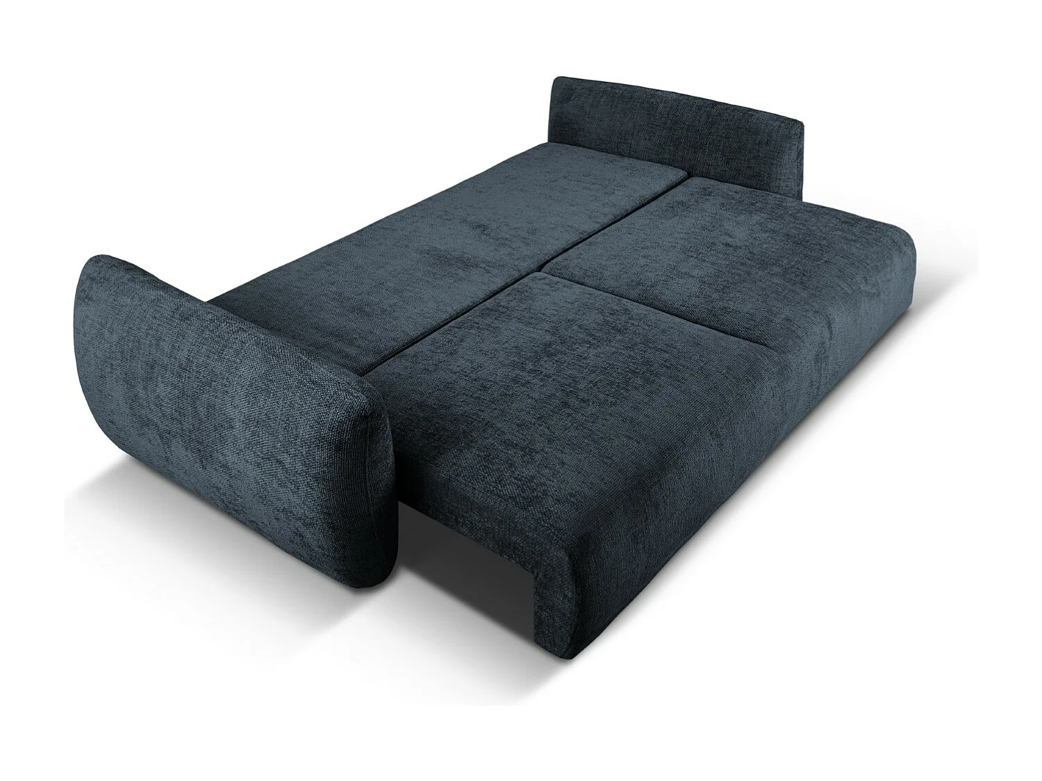 Cosmopolitan Design - Sofá cama con baúl de almacenaje "Matera" 3 plazas de tejido chenilla azul regio - 240x108x86cm