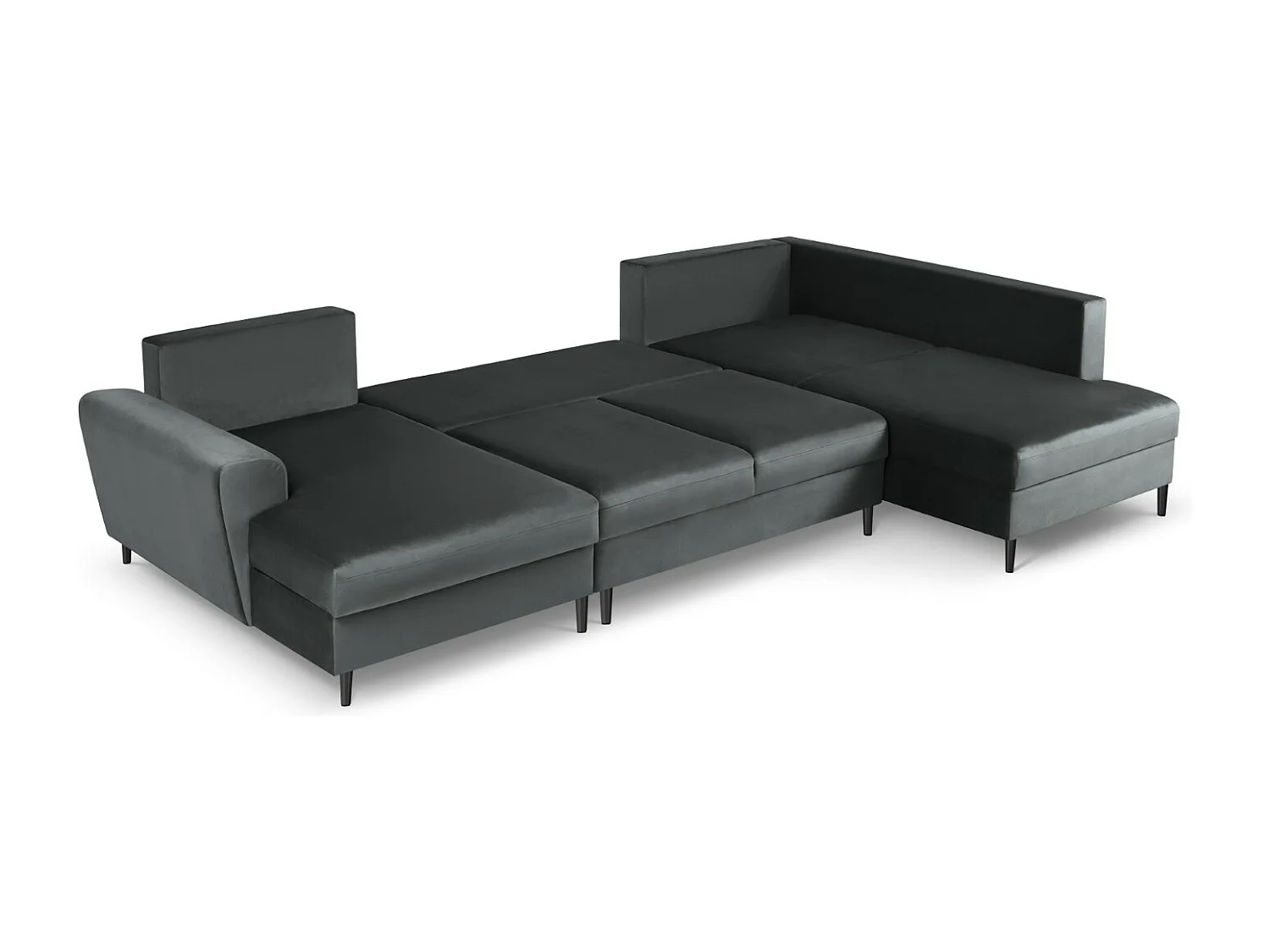 Cosmopolitan Design - Sofa panoramiczna prawa rozkładana ze schowkiem, "Kyoto" 7 miejsc welur, szary ciemny - 313x194x88cm