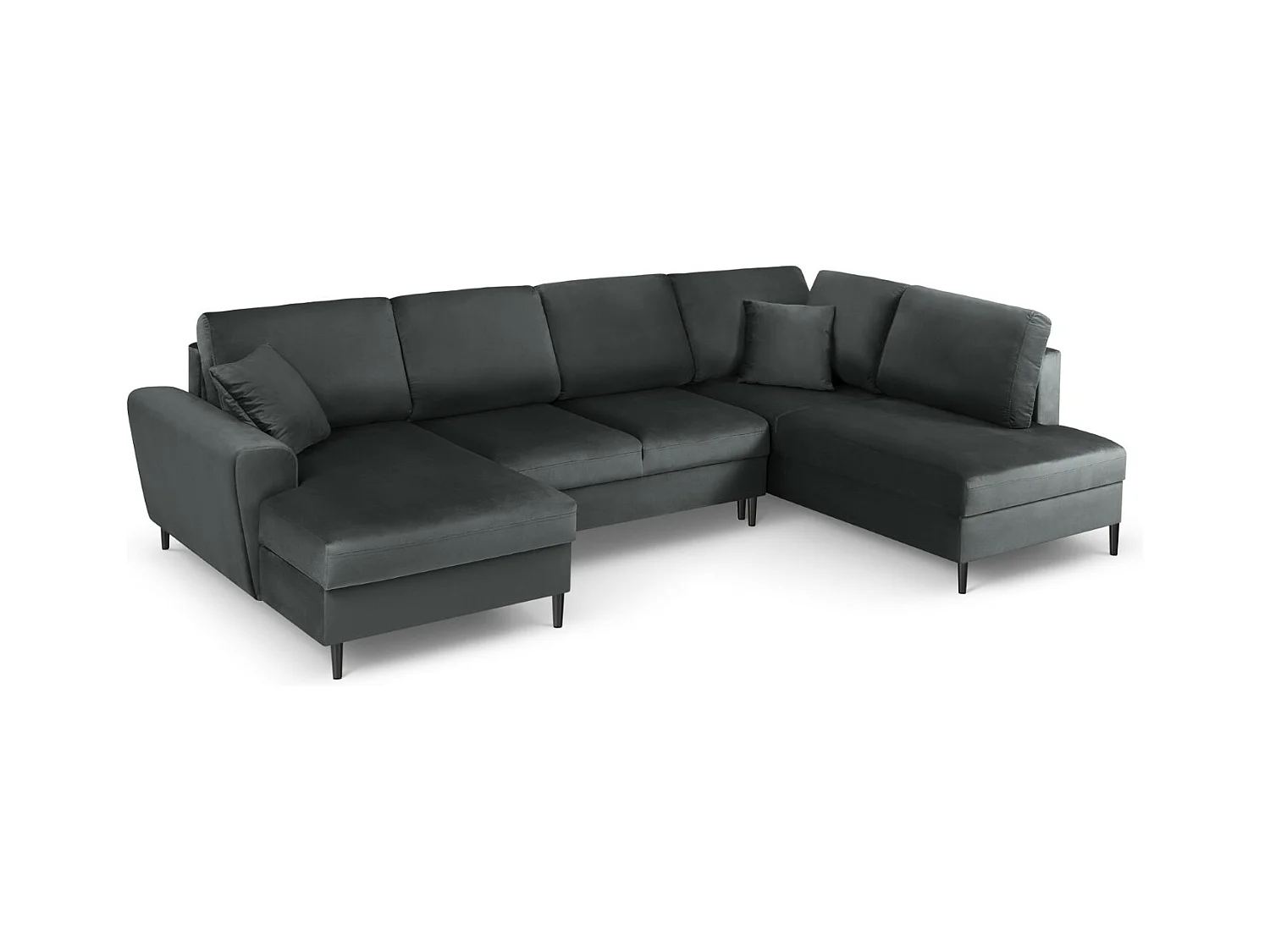 Cosmopolitan Design - Canapé droit panoramique convertible avec coffre de rangement "Kyoto" 7 places en velours gris foncé - 313x194x88cm