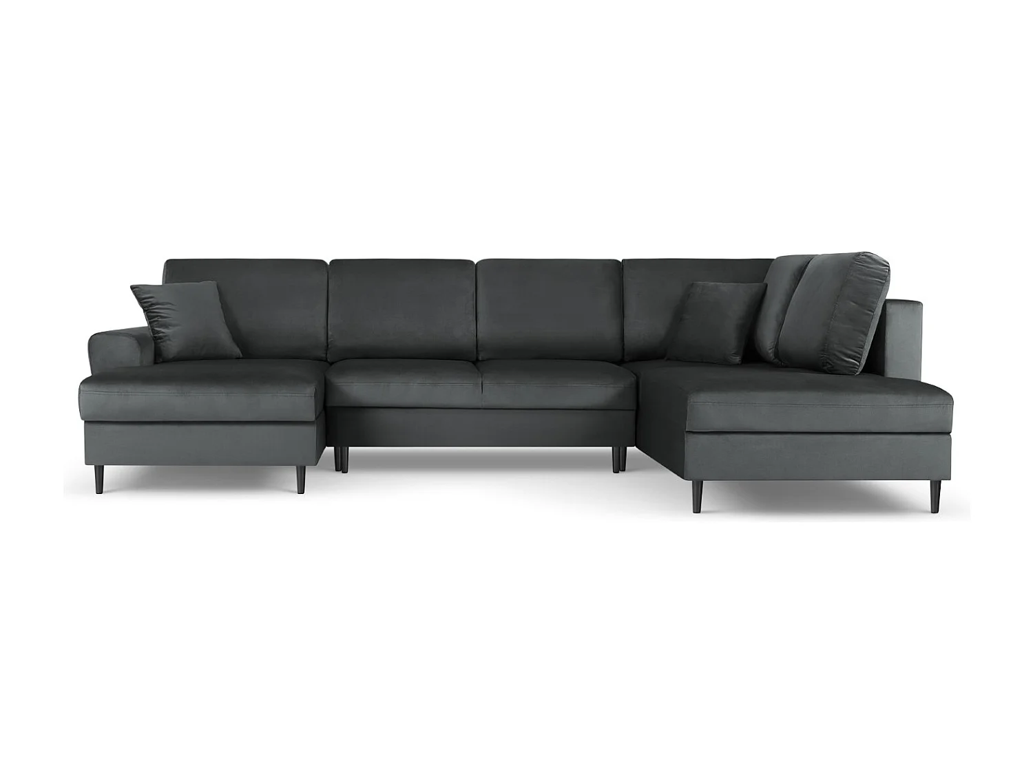 Cosmopolitan Design - Canapé droit panoramique convertible avec coffre de rangement "Kyoto" 7 places en velours gris foncé - 313x194x88cm