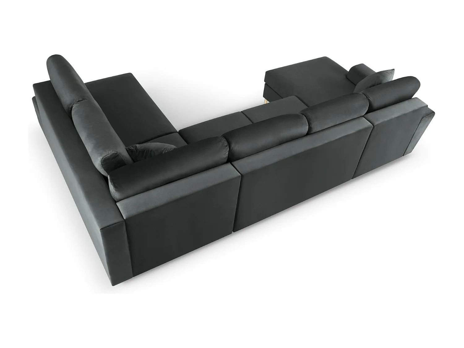 Cosmopolitan Design - Canapé droit panoramique convertible avec coffre de rangement "Kyoto" 7 places en velours gris foncé - 313x194x88cm