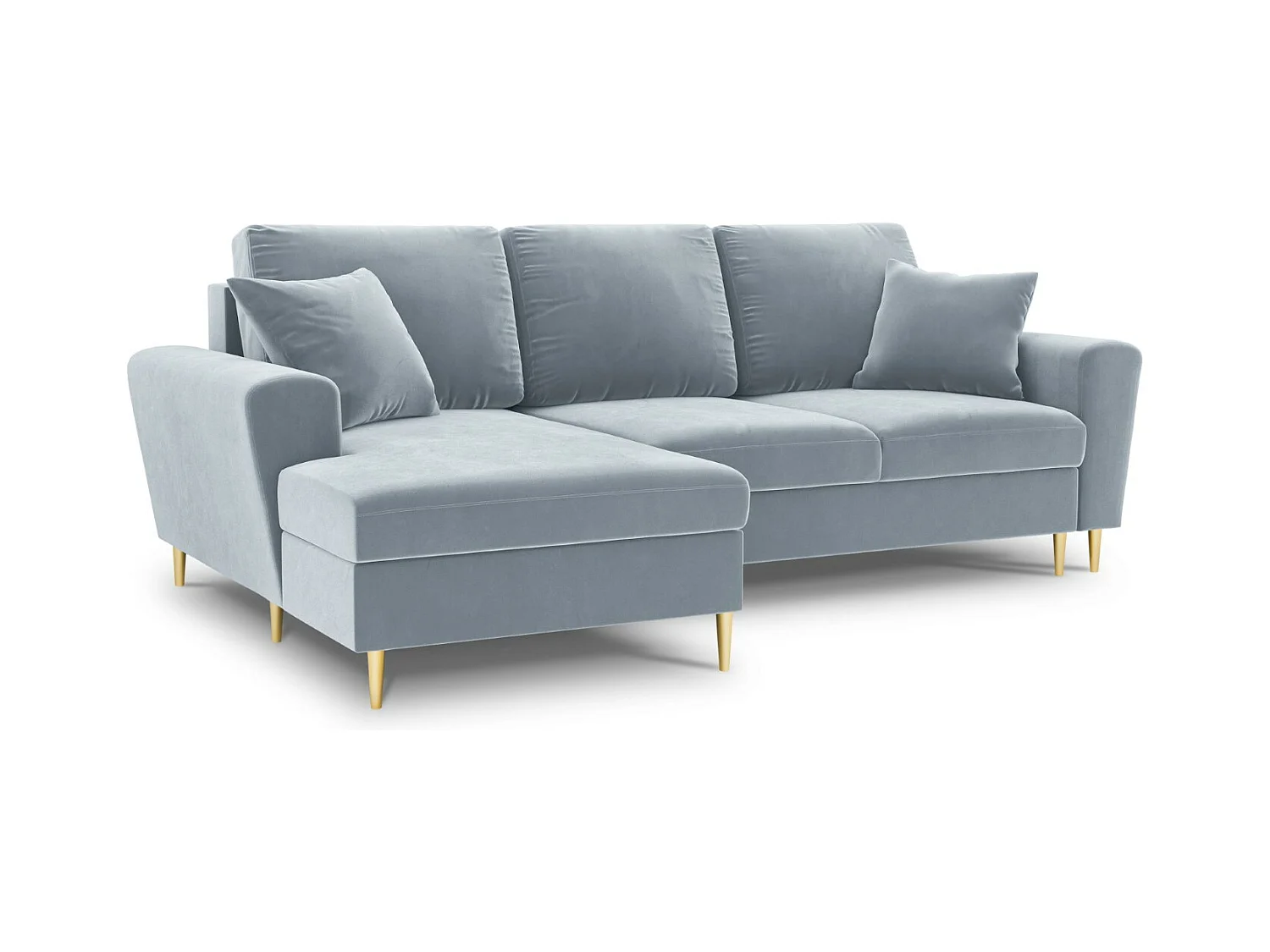 Cosmopolitan Design - Canapé d'angle gauche convertible avec coffre de rangement "Kyoto" 4 places en velours bleu clair - 241x145x88cm