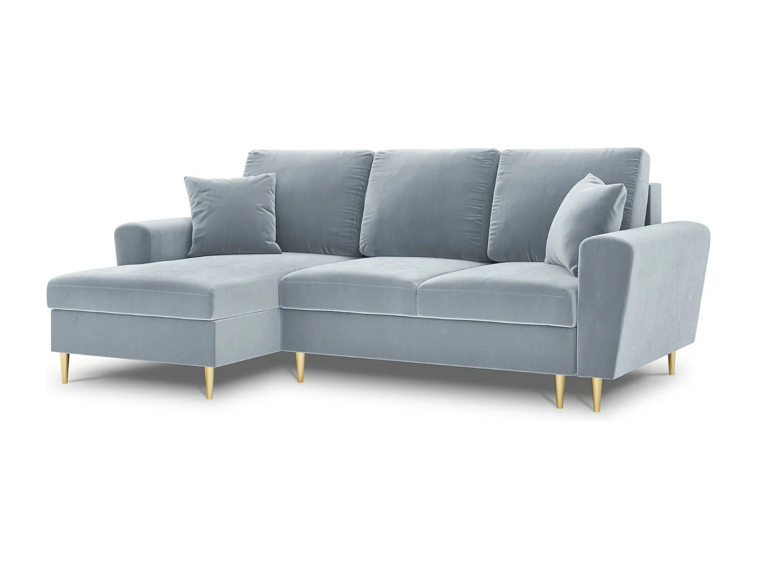 Cosmopolitan Design - Canapé d'angle gauche convertible avec coffre de rangement "Kyoto" 4 places en velours bleu clair - 241x145x88cm