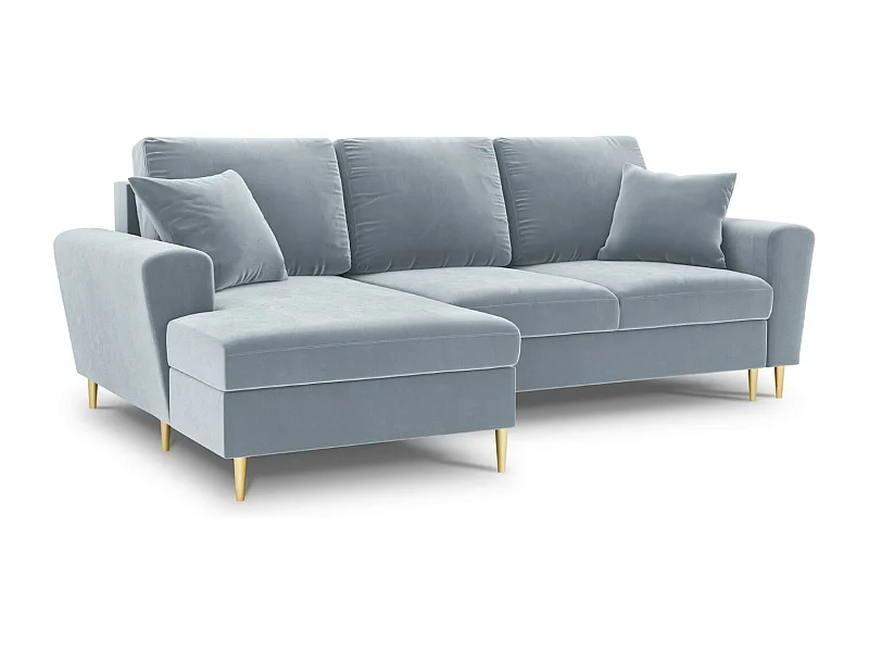 Cosmopolitan Design - Sofá convertível de canto esquerdo com caixa de arrumação "Kyoto" 4 lugares em veludo azul claro - 241x145x88cm