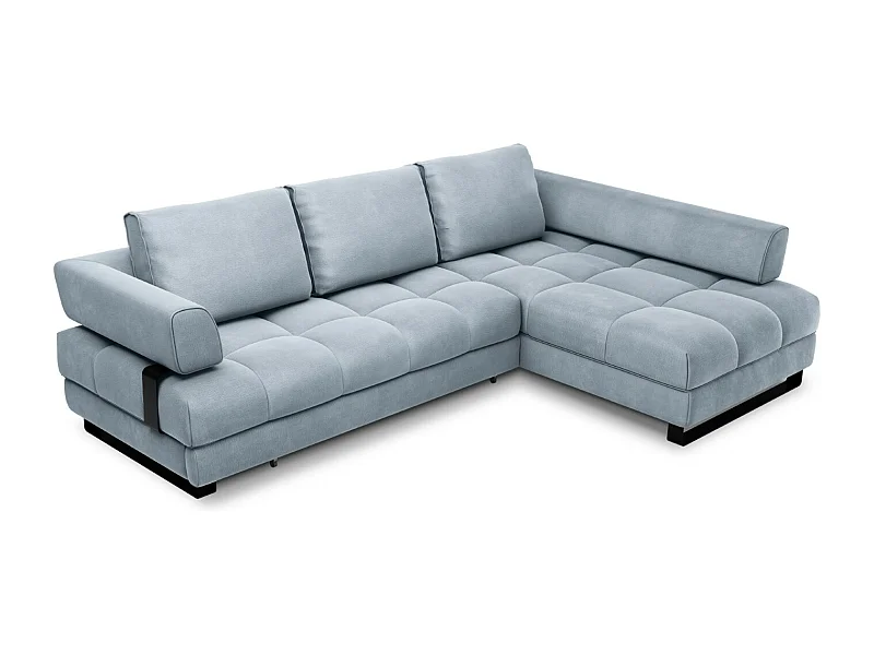 Cosmopolitan Design - Sofá convertível de canto direito com caixa de arrumação "Clinton" 5 lugares em veludo azul claro - 272x173x89cm