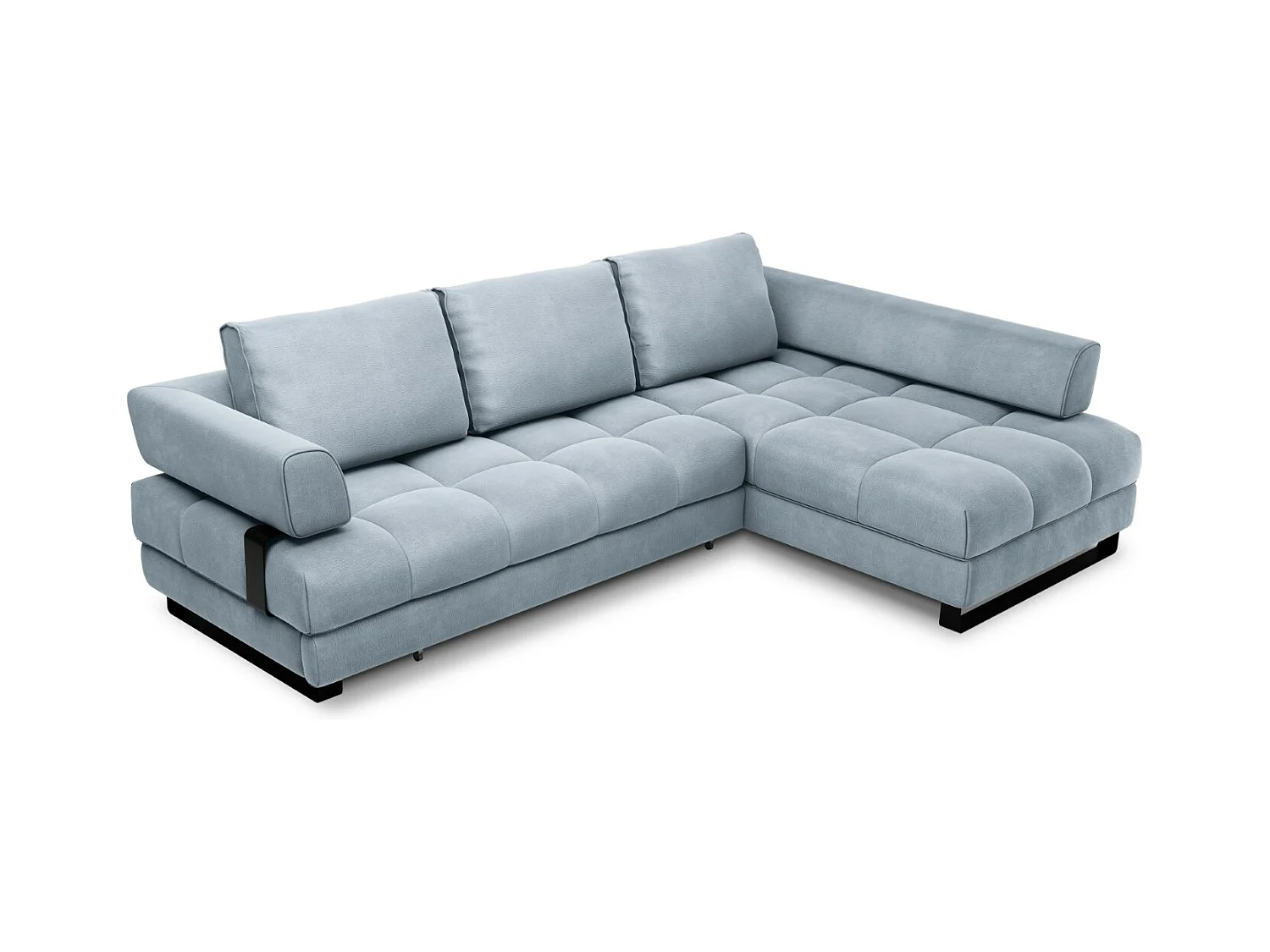 Cosmopolitan Design - Converteerbare hoekbank rechts met opbergdoos "Clinton" 5 zitplaatsen, Flueel, Lichtblauw - 272x173x89cm