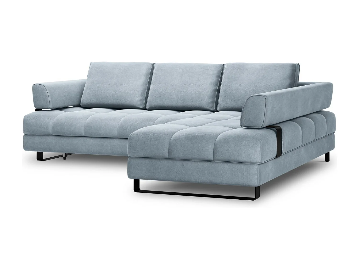 Cosmopolitan Design - Canapé d'angle droit convertible avec coffre de rangement "Clinton" 5 places en velours bleu clair - 272x173x89cm